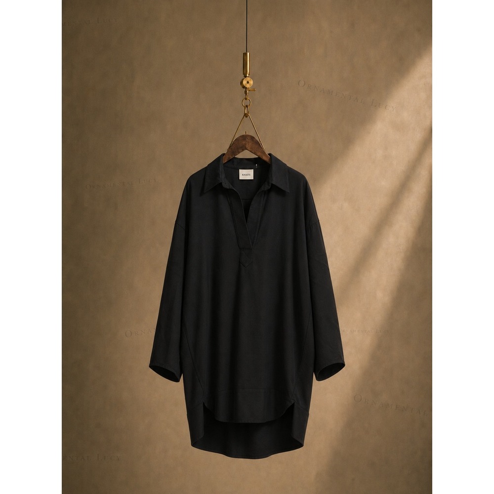 KHAITE Kal Faille Wool Blend Mini Shirt Dress Black Silk Lined NWOT US 2 Pockets